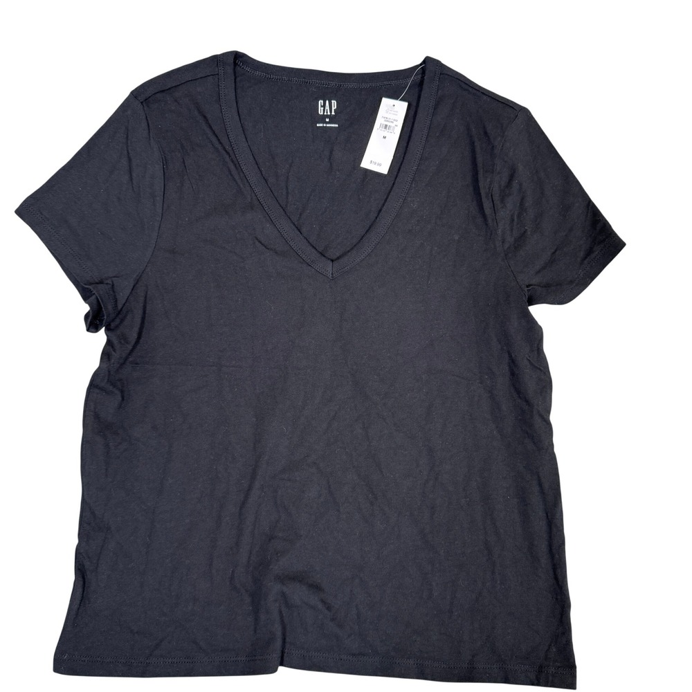NWT Gap Womens V-Neck Short Sleeve T-Shirt Black Size M 719763-01-1